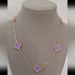Gold Filled Purple Enamel Clovers necklace